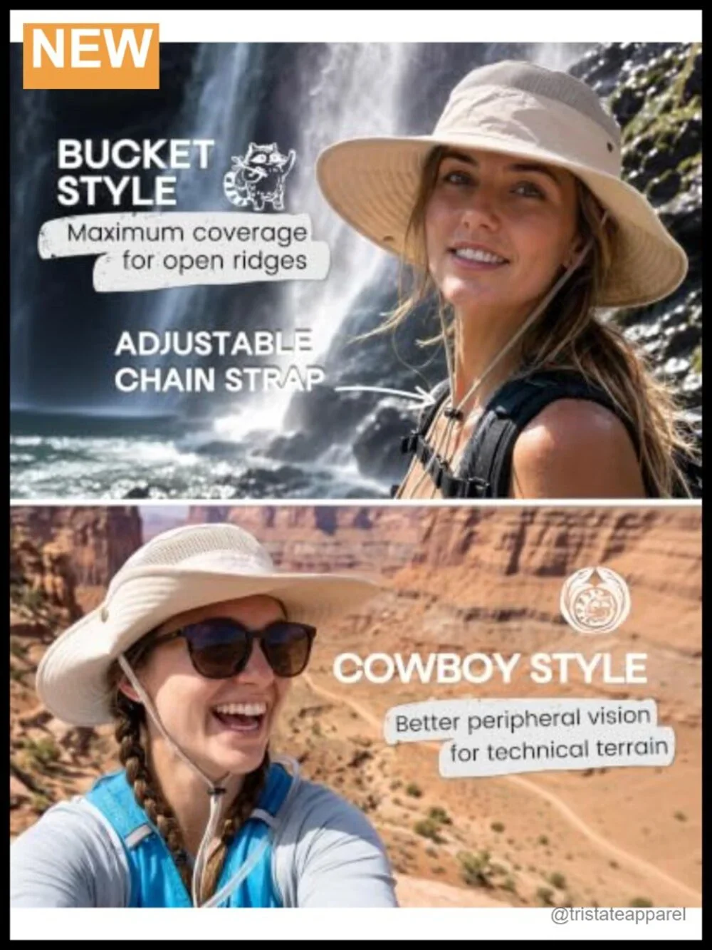 Women's UV Protection Wide Brim Ponytail Sun Hat with Chin Strap